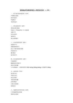 宠物临床急需使用的人用药品目录61种.docx
