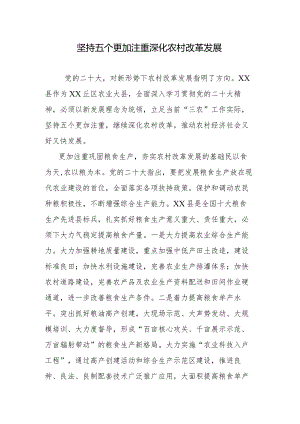 坚持五个更加注重深化农村改革发展.docx