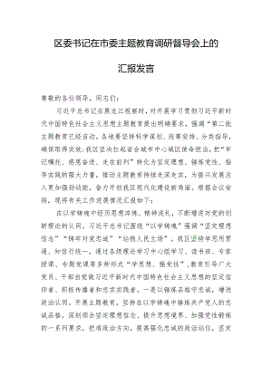 区委书记在市委主题教育调研督导会上的汇报发言.docx