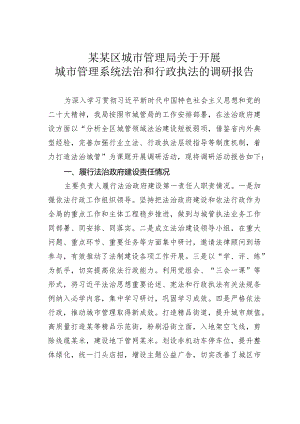 某某区城市管理局关于开展城市管理系统法治和行政执法的调研报告.docx
