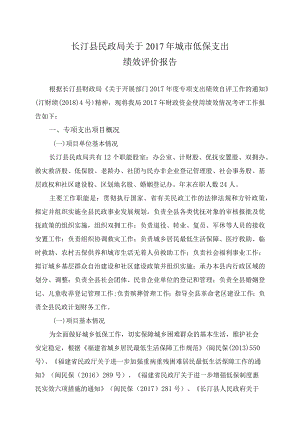 长汀县民政局关于2017年城市低保支出绩效评价报告.docx