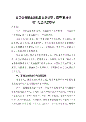 县区委书记主题党日党课讲稿：恪守“五好标准”打造政法铁军.docx