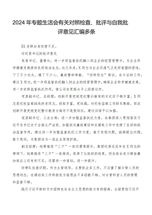 2024年专题生活会有关对照检查、批评与自我批评意见汇编多条.docx