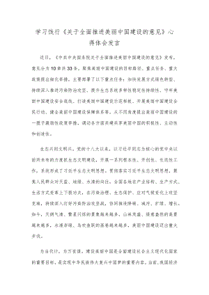 学习饯行《关于全面推进美丽中国建设的意见》心得体会发言.docx