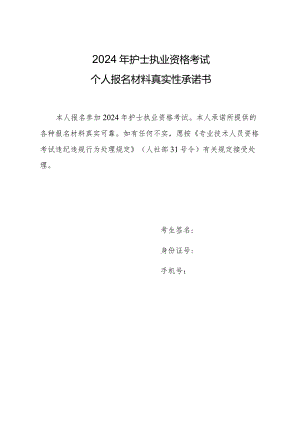 2024年护士执业资格考试个人报名材料真实性承诺书.docx