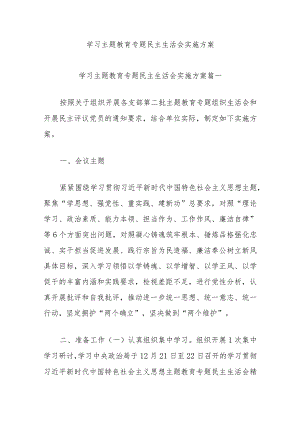 学习主题教育专题民主生活会实施方案.docx