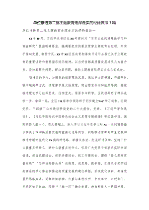 单位推进第二批主题教育走深走实的经验做法3篇.docx
