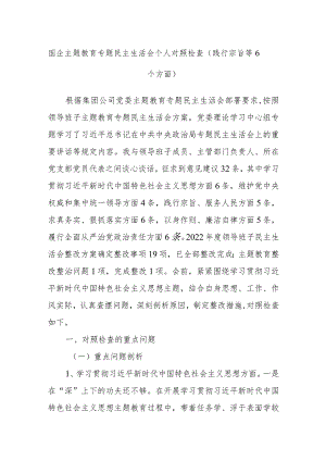 国企主题教育专题民主生活会个人对照检查（践行宗旨等6个方面）.docx