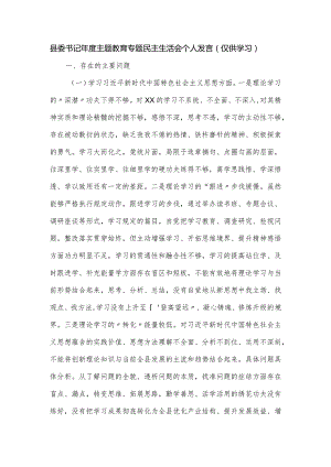 县委书记年度主题教育专题民主生活会个人发言.docx