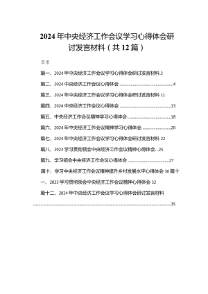 2024年中央经济工作会议学习心得体会研讨发言材料12篇供参考.docx