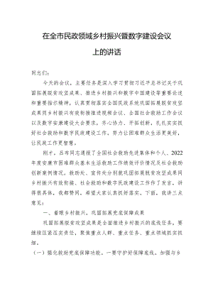 在全市民政领域乡村振兴暨数字建设会议上的讲话 .docx