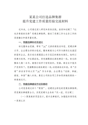 某某公司打造品牌集群提升党建工作质量经验交流材料.docx