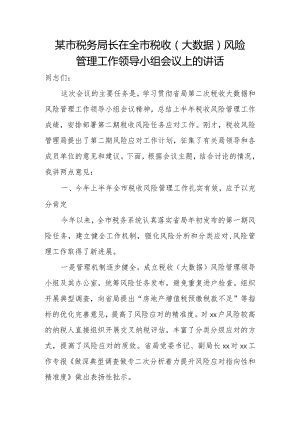 某市税务局长在全市税收（大数据）风险管理工作领导小组会议上的讲话.docx