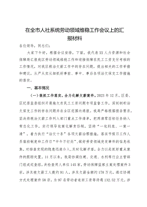 在全市人社系统劳动领域维稳工作会议上的汇报材料.docx