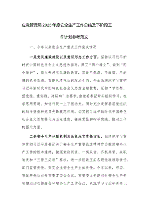 应急管理局2023年度安全生产工作总结及下阶段工作计划参考范文.docx