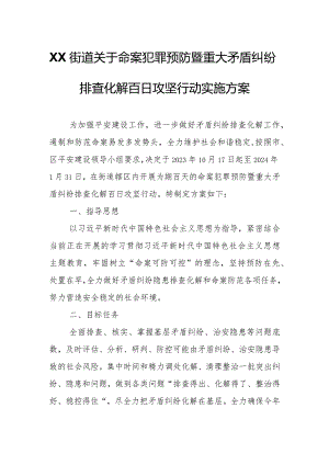 XX街道关于命案犯罪预防暨重大矛盾纠纷排查化解百日攻坚行动实施方案.docx