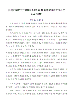 多篇汇编关于开展学习2023年12月中央经济工作会议的发言材料.docx