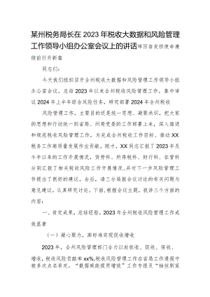 某州税务局长在2023年税收大数据和风险管理工作领导小组办公室会议上的讲话.docx