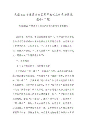 党组2023年度落实全面从严治党主体责任情况报告(二篇).docx