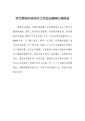 学习贯彻中央农村工作会议精神心得感悟.docx