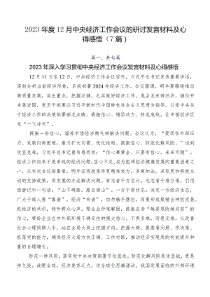 2023年度12月中央经济工作会议的研讨发言材料及心得感悟（7篇）.docx