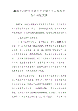2023主题教育专题民主生活会个人检视剖析材料范文稿.docx