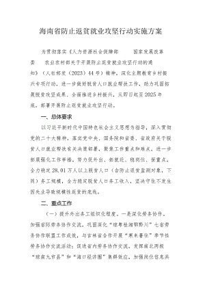 海南省防止返贫就业攻坚行动实施方案.docx