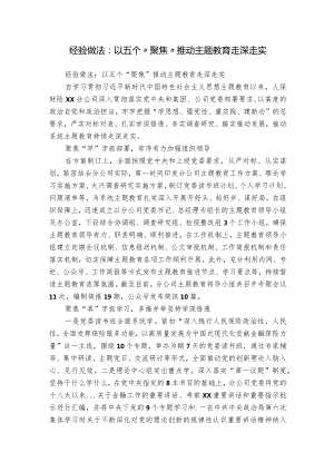 经验做法：以五个“聚焦”推动主题教育走深走实.docx