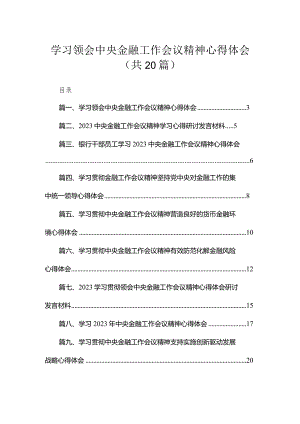学习领会中央金融工作会议精神心得体会20篇供参考.docx