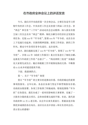 在市政府全体会议上的讲话发言.docx
