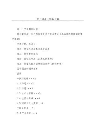 关于创业计划书十篇.docx
