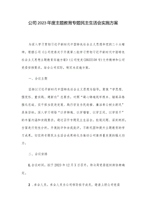 公司2023年度主题教育专题民主生活会实施方案.docx