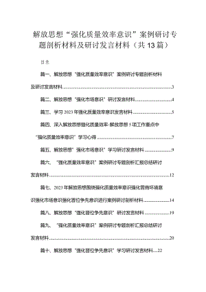 解放思想“强化质量效率意识”案例研讨专题剖析材料及研讨发言材料【13篇精选】供参考.docx