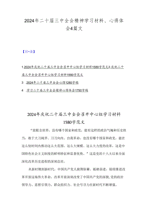 2024年二十届三中全会精神学习材料、心得体会4篇文.docx