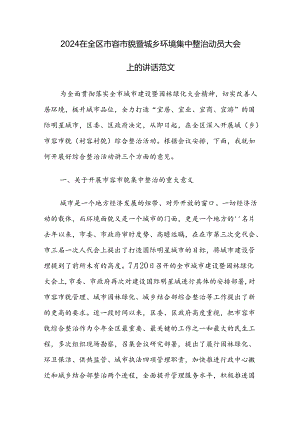 2024在全区市容市貌暨城乡环境集中整治动员大会上的讲话范文.docx