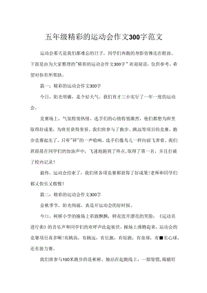 五年级精彩的运动会作文300字范文.docx