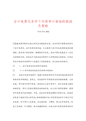 会计电算化条件下内部审计面临的挑战及策略.docx