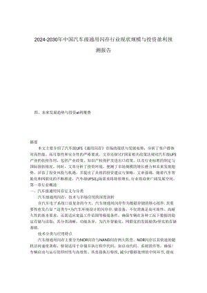 2024-2030年中国汽车级通用闪存行业现状规模与投资盈利预测报告.docx