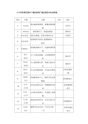2024年秋季红领巾广播站各周广播主题及中队安排表.docx