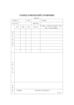 2019年《马克思主义学院本科生导师工作年度考核表》.docx