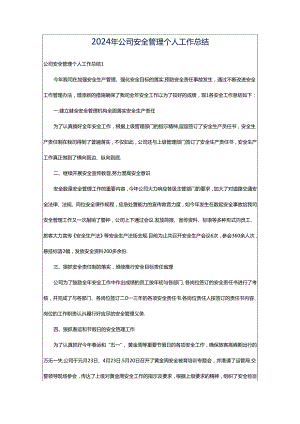 2024年公司安全管理个人工作总结.docx