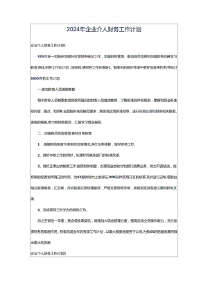2024年企业个人财务工作计划.docx