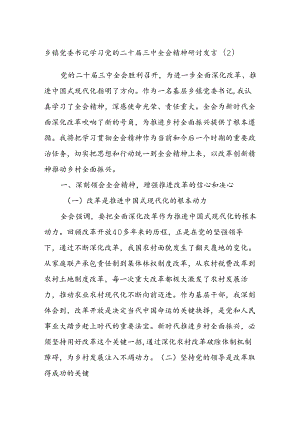 乡镇党委书记学习党的二十届三中全会精神研讨发言（2）.docx