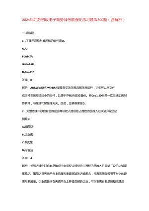2024年江苏初级电子商务师考前强化练习题库300题（含解析）.docx