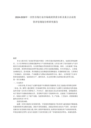 2024-2030年一次性引线行业市场现状供需分析及重点企业投资评估规划分析研究报告.docx