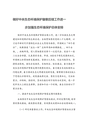 做好中央生态环境保护督察后续工作 进一步加强生态环境保护 总体安排.docx