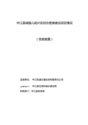 【2024年信息披露】中江县城猫儿咀片区综合管廊建设项目情况.docx
