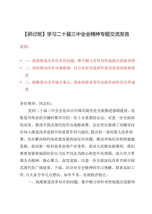 【研讨班】学习二十届三中全会精神专题交流发言10篇.docx