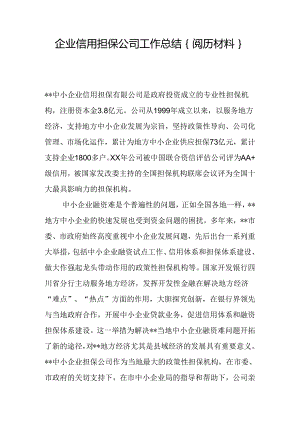 企业信用担保公司工作总结{经验材料}.docx