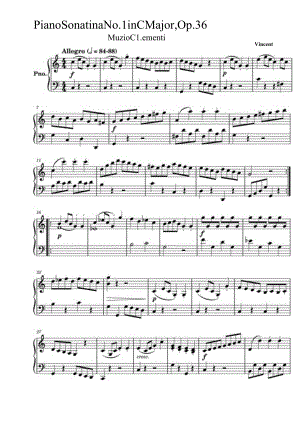 克莱门蒂C大调第一小奏鸣曲全乐章（No.1Op.36） 高清钢琴谱五线谱.docx